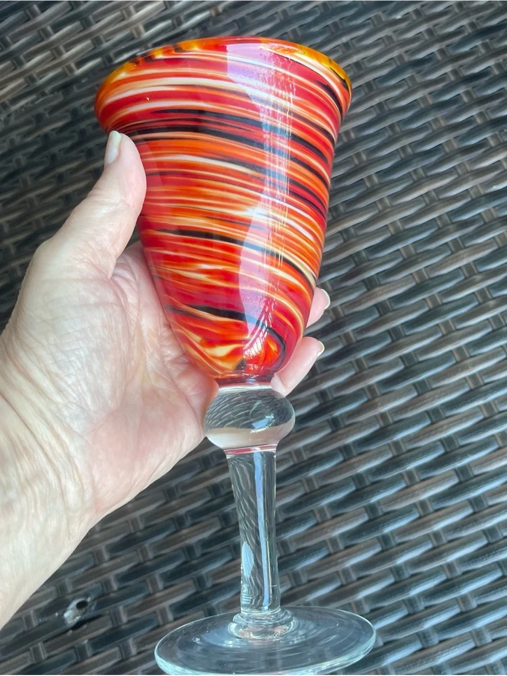 Single Pier 1 Red Twist 8” Water Wine Goblet 8oz Handblown Glass Swirled One